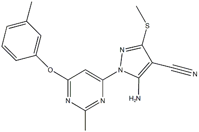 5-amino-1-[2-methyl-6-(3-methylphenoxy)-4-pyrimidinyl]-3-(methylsulfanyl)-1H-pyrazole-4-carbonitrile Struktur