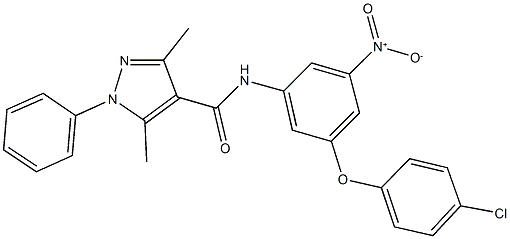 N-{3-(4-chlorophenoxy)-5-nitrophenyl}-3,5-dimethyl-1-phenyl-1H-pyrazole-4-carboxamide Struktur