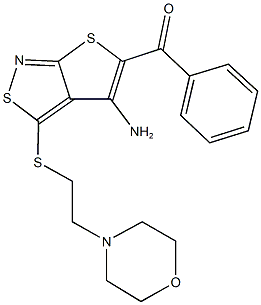 (4-amino-3-{[2-(4-morpholinyl)ethyl]sulfanyl}thieno[2,3-c]isothiazol-5-yl)(phenyl)methanone Struktur