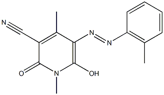 6-hydroxy-1,4-dimethyl-5-[(2-methylphenyl)diazenyl]-2-oxo-1,2-dihydro-3-pyridinecarbonitrile Struktur