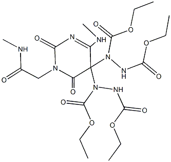 diethyl 1-{5-[1,2-bis(ethoxycarbonyl)hydrazino]-4-(methylamino)-1-[2-(methylamino)-2-oxoethyl]-2,6-dioxo-1,2,5,6-tetrahydro-5-pyrimidinyl}-1,2-hydrazinedicarboxylate Struktur