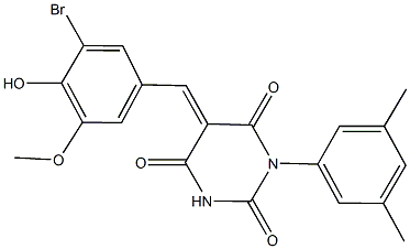 5-(3-bromo-4-hydroxy-5-methoxybenzylidene)-1-(3,5-dimethylphenyl)-2,4,6(1H,3H,5H)-pyrimidinetrione Struktur