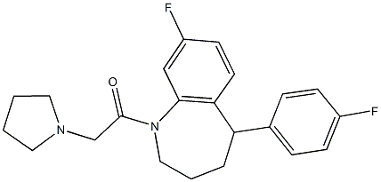 8-fluoro-5-(4-fluorophenyl)-1-(1-pyrrolidinylacetyl)-2,3,4,5-tetrahydro-1H-1-benzazepine Struktur