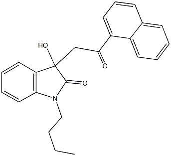 1-butyl-3-hydroxy-3-[2-(1-naphthyl)-2-oxoethyl]-1,3-dihydro-2H-indol-2-one Struktur