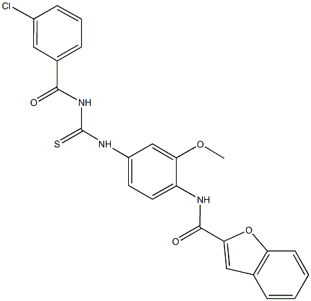 N-[4-({[(3-chlorobenzoyl)amino]carbothioyl}amino)-2-methoxyphenyl]-1-benzofuran-2-carboxamide Struktur