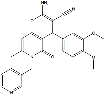 2-amino-4-(3,4-dimethoxyphenyl)-7-methyl-5-oxo-6-(pyridin-3-ylmethyl)-5,6-dihydro-4H-pyrano[3,2-c]pyridine-3-carbonitrile Struktur