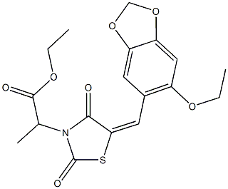 ethyl 2-{5-[(6-ethoxy-1,3-benzodioxol-5-yl)methylene]-2,4-dioxo-1,3-thiazolidin-3-yl}propanoate Struktur