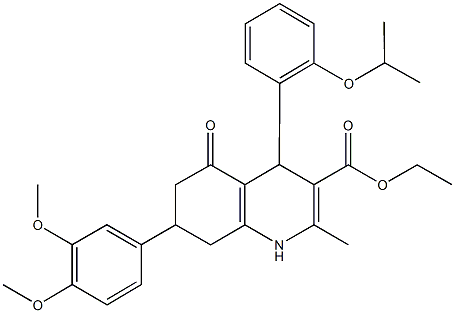 ethyl 7-(3,4-dimethoxyphenyl)-4-(2-isopropoxyphenyl)-2-methyl-5-oxo-1,4,5,6,7,8-hexahydro-3-quinolinecarboxylate Struktur