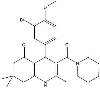 4-(3-bromo-4-methoxyphenyl)-2,7,7-trimethyl-3-(1-piperidinylcarbonyl)-4,6,7,8-tetrahydro-5(1H)-quinolinone Struktur