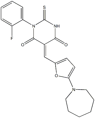 5-{[5-(1-azepanyl)-2-furyl]methylene}-1-(2-fluorophenyl)-2-thioxodihydro-4,6(1H,5H)-pyrimidinedione Struktur