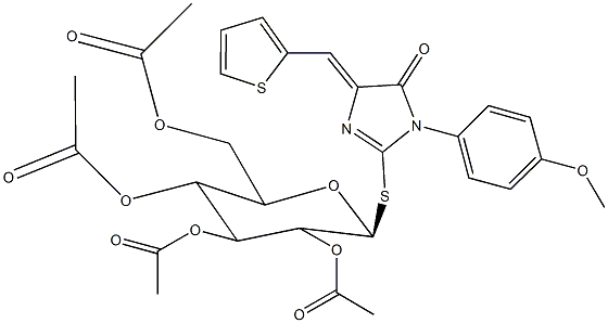 1-(4-methoxyphenyl)-5-oxo-4-(2-thienylmethylene)-4,5-dihydro-1H-imidazol-2-yl 2,3,4,6-tetra-O-acetyl-1-thiohexopyranoside Struktur