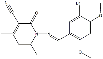 1-[(5-bromo-2,4-dimethoxybenzylidene)amino]-4,6-dimethyl-2-oxo-1,2-dihydropyridine-3-carbonitrile Struktur