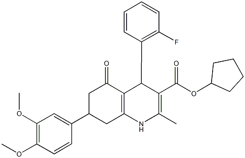 cyclopentyl 7-(3,4-dimethoxyphenyl)-4-(2-fluorophenyl)-2-methyl-5-oxo-1,4,5,6,7,8-hexahydro-3-quinolinecarboxylate Struktur