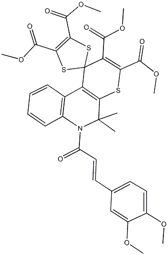 tetramethyl 6'-[3-(3,4-dimethoxyphenyl)acryloyl]-5',5'-dimethyl-5',6'-dihydrospiro[1,3-dithiole-2,1'-(1'H)-thiopyrano[2,3-c]quinoline]-2',3',4,5-tetracarboxylate Struktur