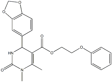 2-phenoxyethyl 4-(1,3-benzodioxol-5-yl)-1,6-dimethyl-2-oxo-1,2,3,4-tetrahydro-5-pyrimidinecarboxylate Struktur