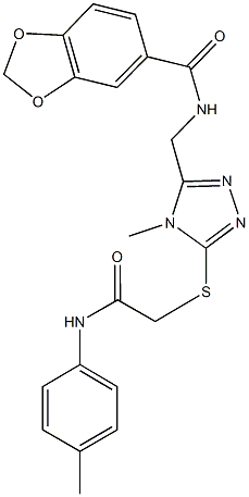 N-[(4-methyl-5-{[2-oxo-2-(4-toluidino)ethyl]sulfanyl}-4H-1,2,4-triazol-3-yl)methyl]-1,3-benzodioxole-5-carboxamide Struktur