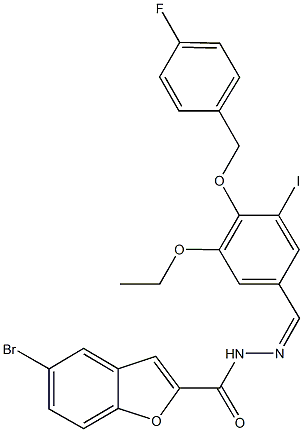 5-bromo-N'-{3-ethoxy-4-[(4-fluorobenzyl)oxy]-5-iodobenzylidene}-1-benzofuran-2-carbohydrazide Struktur