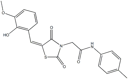 2-[5-(2-hydroxy-3-methoxybenzylidene)-2,4-dioxo-1,3-thiazolidin-3-yl]-N-(4-methylphenyl)acetamide Struktur