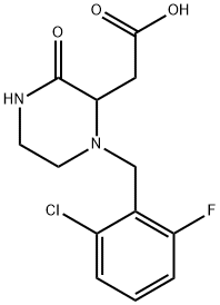 [1-(2-chloro-6-fluorobenzyl)-3-oxo-2-piperazinyl]acetic acid Struktur