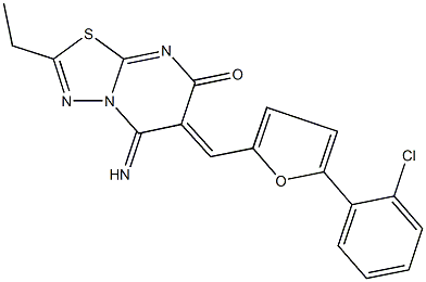 6-{[5-(2-chlorophenyl)-2-furyl]methylene}-2-ethyl-5-imino-5,6-dihydro-7H-[1,3,4]thiadiazolo[3,2-a]pyrimidin-7-one Struktur