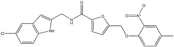 N-[(5-chloro-1H-indol-2-yl)methyl]-5-({2-nitro-4-methylphenoxy}methyl)-2-furamide Struktur