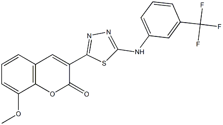 8-methoxy-3-{5-[3-(trifluoromethyl)anilino]-1,3,4-thiadiazol-2-yl}-2H-chromen-2-one Struktur