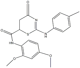 N-(2,4-dimethoxyphenyl)-4-oxo-2-(4-toluidino)-5,6-dihydro-4H-1,3-thiazine-6-carboxamide Struktur