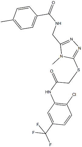 N-{[5-({2-[2-chloro-5-(trifluoromethyl)anilino]-2-oxoethyl}sulfanyl)-4-methyl-4H-1,2,4-triazol-3-yl]methyl}-4-methylbenzamide Struktur