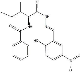 N-{1-[(2-{2-hydroxy-5-nitrobenzylidene}hydrazino)carbonyl]-2-methylbutyl}benzamide Struktur