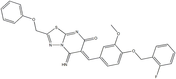 6-{4-[(2-fluorobenzyl)oxy]-3-methoxybenzylidene}-5-imino-2-(phenoxymethyl)-5,6-dihydro-7H-[1,3,4]thiadiazolo[3,2-a]pyrimidin-7-one Struktur