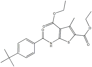 diethyl 5-({[4-(1,1-dimethylethyl)phenyl]carbonyl}amino)-3-methylthiophene-2,4-dicarboxylate Struktur