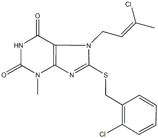 8-[(2-chlorobenzyl)sulfanyl]-7-(3-chloro-2-butenyl)-3-methyl-3,7-dihydro-1H-purine-2,6-dione Struktur