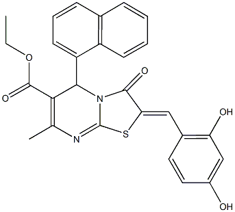 ethyl 2-(2,4-dihydroxybenzylidene)-7-methyl-5-(1-naphthyl)-3-oxo-2,3-dihydro-5H-[1,3]thiazolo[3,2-a]pyrimidine-6-carboxylate Struktur