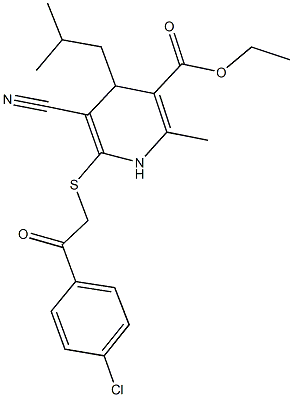 ethyl 6-{[2-(4-chlorophenyl)-2-oxoethyl]sulfanyl}-5-cyano-4-isobutyl-2-methyl-1,4-dihydro-3-pyridinecarboxylate Struktur