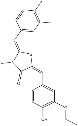 2-[(3,4-dimethylphenyl)imino]-5-(3-ethoxy-4-hydroxybenzylidene)-3-methyl-1,3-thiazolidin-4-one Struktur