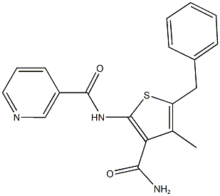 N-[3-(aminocarbonyl)-5-benzyl-4-methyl-2-thienyl]nicotinamide Struktur