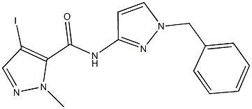 N-(1-benzyl-1H-pyrazol-3-yl)-4-iodo-1-methyl-1H-pyrazole-5-carboxamide Struktur