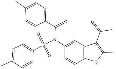 N-(3-acetyl-2-methyl-1-benzofuran-5-yl)-4-methyl-N-(4-methylbenzoyl)benzenesulfonamide Struktur