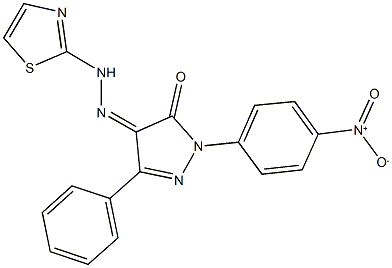 1-{4-nitrophenyl}-3-phenyl-1H-pyrazole-4,5-dione 4-(1,3-thiazol-2-ylhydrazone) Struktur