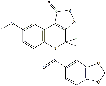 5-(1,3-benzodioxol-5-ylcarbonyl)-8-methoxy-4,4-dimethyl-4,5-dihydro-1H-[1,2]dithiolo[3,4-c]quinoline-1-thione Struktur