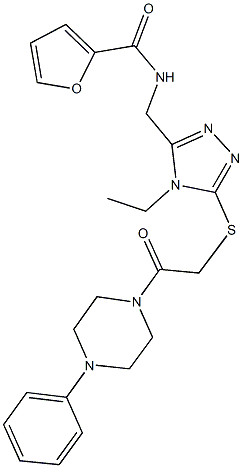 N-[(4-ethyl-5-{[2-oxo-2-(4-phenyl-1-piperazinyl)ethyl]sulfanyl}-4H-1,2,4-triazol-3-yl)methyl]-2-furamide Struktur