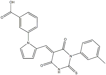 3-{2-[(1-(3-methylphenyl)-4,6-dioxo-2-thioxotetrahydro-5(2H)-pyrimidinylidene)methyl]-1H-pyrrol-1-yl}benzoic acid Struktur