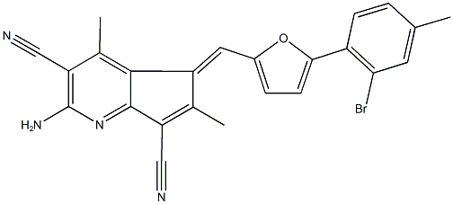 2-amino-5-{[5-(2-bromo-4-methylphenyl)-2-furyl]methylene}-4,6-dimethyl-5H-cyclopenta[b]pyridine-3,7-dicarbonitrile Struktur