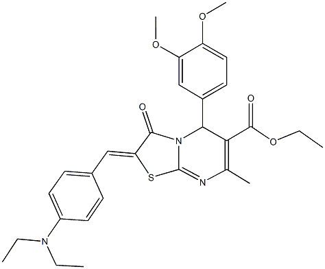 ethyl 2-[4-(diethylamino)benzylidene]-5-(3,4-dimethoxyphenyl)-7-methyl-3-oxo-2,3-dihydro-5H-[1,3]thiazolo[3,2-a]pyrimidine-6-carboxylate Struktur