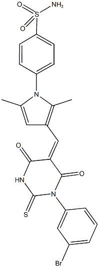 4-{3-[(1-(3-bromophenyl)-4,6-dioxo-2-thioxotetrahydro-5(2H)-pyrimidinylidene)methyl]-2,5-dimethyl-1H-pyrrol-1-yl}benzenesulfonamide Struktur