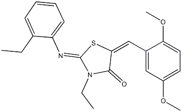 5-(2,5-dimethoxybenzylidene)-3-ethyl-2-[(2-ethylphenyl)imino]-1,3-thiazolidin-4-one Struktur