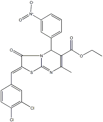 ethyl 2-(3,4-dichlorobenzylidene)-5-{3-nitrophenyl}-7-methyl-3-oxo-2,3-dihydro-5H-[1,3]thiazolo[3,2-a]pyrimidine-6-carboxylate Struktur