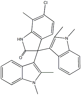 3,3-bis(1,2-dimethyl-1H-indol-3-yl)-6-chloro-7-methyl-1,3-dihydro-2H-indol-2-one Struktur