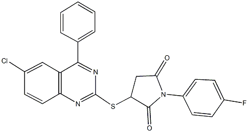 3-[(6-chloro-4-phenyl-2-quinazolinyl)sulfanyl]-1-(4-fluorophenyl)-2,5-pyrrolidinedione Struktur