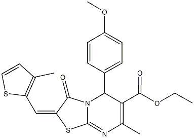 ethyl 5-(4-methoxyphenyl)-7-methyl-2-[(3-methyl-2-thienyl)methylene]-3-oxo-2,3-dihydro-5H-[1,3]thiazolo[3,2-a]pyrimidine-6-carboxylate Struktur